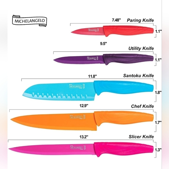 🔹️ MICHELANGELO 🔹️Kitchen sharp Knife Set, 10 Piece Nonstick Colored ✨️ - Picture 2 of 6